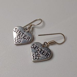 Heart Shaped Double Sided Silver Tone Sister Earrings